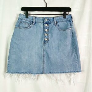 PacSun Light Wash Raw Hem Denim Mini Skirt Button Fly 28